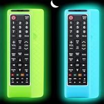 Schutzhülle für Samsung TV-Fernbedienung, Abdeckung für Samsung-Fernbedienung für Smart-TV, universelle Ersatz-Silikonhülle mit Umhängeband, leuchtet im Dunkeln, Blau und Grün, 2 Stück