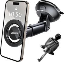 UGREEN "MagSafe" laikiklis automobilyje 2 in 1 mobiliojo telefono laikiklis automobilyje "Magsafe" 360° kampu pasukamas automobilinis mobiliojo telefono laikiklis automobilyje su ventiliacija ir siurbtuku, suderinamas su "iPhone 16/15/14/13/12 Pro Max Min