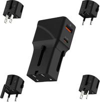 Universalus įkroviklio adapteris su USB-C ir USB-A lizdais, puikiai tinka kelionėms, suderinamas su 200 šalių, JAV, ES, JK, AU, iki 20 W galios
