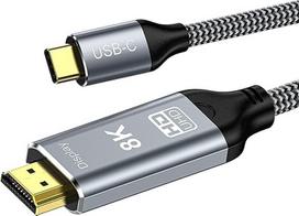 USB C ir HDMI 2.1 kabelis 3M 8K@60Hz, C tipo USB ir HDMI 8K UHD kabelis HDR HDCP 2.3 Thunderbolt 4/3, suderinamas su "iPhone 15 Pro", "MacBook Pro/Air", "iPad Pro/Air", "Galaxy S23", televizoriumi, "Huawei", planšetiniu kompiuteriu