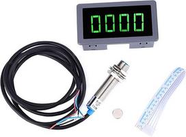Variklio LED spidometras, DC 8-24V 40mA 10-9999RPM 4 skaitmeninis LED tachometras su "Hall Proximity Switch" jutikliu NPN Green, skirtas pramonei