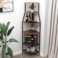 VEDECASA Kampinis vyno stovas Grindų stovas 5 pakopų kampinis baro stovas su stiklo laikikliu ir vyno saugykla Pramoninis vyno stovas Vyno baro spintelė Virtuvės baro rūsys Valgomasis kambarys Vintage Brown/Black
