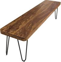 WOHNLING Bagli Valgomojo suolas iš medžio masyvo Šešamas 120 x 45 x 40 cm Dizainas Medinis suolas Natūralus produktas Virtuvės suolas Kaimo namų stilius Tamsiai rudas suolas 3-vietis, skirtas naudoti patalpose, be atlošo