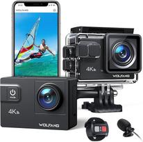WOLFANG GA300 veiksmo kamera 4K 60FPS, 24 mln., povandeninė kamera, "WiFi" 24 MP vandeniui atspari 2.0 ICE vaizdo stabilizatorius, jutiklinio ekrano šalmo kamera, 8 x priartinimas (išorinis mikrofonas, 2 x 1350 mAh akumuliatoriai ir priedų rinkinys).