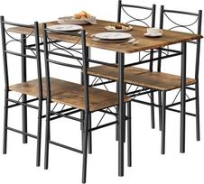 WOLTU valgomojo stalas su 4 kėdėmis, valgomojo komplektas 4 asmenims, virtuvės valgomasis, virtuvės stalas, su metaliniu rėmu, MDF, Vintage Brown