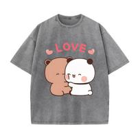 Bubu Dudu Kawaii Clothing Women Couple T-shirt Retro Washed Vintage Panda Bear Cute Cartoon Women T-shirt S