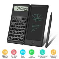 2-in-1 sulankstomas mokslinis skaičiuotuvas ir 6 colių rašymo planšetė 10 skaitmenų LCD ekranas kolegijai, biurui, studentui, mokytojui, buhalteriui juoda