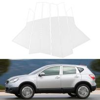 6 vnt. Nissan Qashqai J10 2008 2009 2010 2011 2012 2013 chromuoti statramsčiai, automobilio langų apdailos dangteliai, BC statramsčių lipdukai