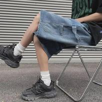 Men's Hip-Hop Denim Shorts - Loose Straight Fit, Solid Color, Casual All-Match Style 2XL tamsiai mėlyna spalva