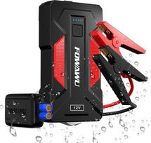 "FOWAWU Car Jump Starter Power Bank 4000 A", "Booster Car Jump Starter", skirtas 9 l benzinui ir 7 l dyzelinui, su LED žibintuvėliu, 2 greitojo įkrovimo USB 3.0 išvestys, saugos plaktukas