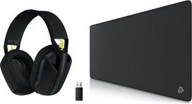 "Logitech G 435 Lightspeed" belaidės "Bluetooth" žaidimų ausinės juodos ir CSL kompiuteris - XXL Speed Gaming Mouse Mat Titanwolf Black 900 x 400 mm - XXL pelės kilimėlis - didelio dydžio stalo kilimėlis, 23032532