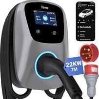 "Tera EV Charger" išmanioji programėlė su 16-32A 2 tipo 22kW arba 11kW arba 22kW namų įkrovimo stotele 400V CE ir TÜV Wallbox 7 m įkrovimo kabelis su įkroviklio laikikliu Programėlės valdymas CEE 3 fazių kištukas W01, sidabrinė