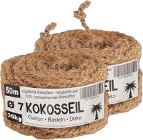 deli4you Kokosų virvės medžių raiščiai 7 mm 2 x 50 m Dviguba pakuotė Kokosų pluošto virvė Kokosų mezginys medžiams Medžių juosta Neapdorota - sodo virvė, atspari oro sąlygoms, atspari plyšimui, pagaminta iš atsinaujinančių žaliavų