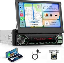 VECHTEL automobilinis radijas 1 DIN su belaidžiu "Carplay" ir "Android", 7 colių IPS HD ištraukiamu jutikliniu ekranu, palaiko "Bluetooth Link Mirroring", DAB FM, 2 USB Type-C, vairo valdymas, atbulinės eigos kamera