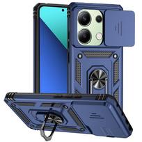 Dėklas Xiaomi Redmi Note 13 Pro 4G su magnetiniu laikikliu žiedu-stovu, šarvuotas Funda dangtelis su slankiojančiu objektyvo apsauginu dangteliu Redmi Note13 Pro 13Pro 4G Redmi Note 13 Pro 4G mėlyna