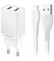 Baltas 10W 2xUSB-A pakrovėjas + 100cm USB-A - Lightning laidas "Awei C15L-EU"