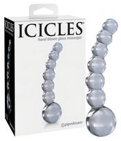 Icicles No. 66 - stiklinis dildo - išlenktas, su rutuliukais - permatomas