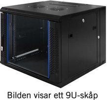 Toten 19 colių sieninė spintelė, 6U, 600 × 600, stiklinės durys, juoda