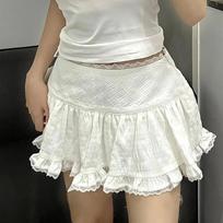 Women's White Mini Skirt Sweet Cute Ballet Style Outsidewear High Waist Lace A-line Short Skirt Y2k Clothes Summer XS balta