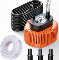"Lnicez" nešvaraus vandens panardinamasis siurblys (75 W, skersmuo 19 mm, 3 000 l/h, 5 m su išleidimo žarna ir 7,5 m itin ilgu maitinimo kabeliu, 3,2 m maksimalus išleidimo aukštis, 3 skirtingi adapteriai) (oranžinis)