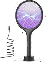 YISSVIC elektrinis musių plaktuvas Ypač stiprus 4000 V 2-in-1 USB C su įkraunama baterija Elektrinis uodų plaktuvas su UV šviesos gaudykle Juoda