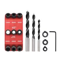3 vnt. grąžtai 6 mm 8 mm 10 mm Grąžtas + 30 45 90 laipsnių kreipiklis Jig Gręžimo kreipiklis Kišeninės skylės Jig Medžio apdirbimo kreipikliai Daugiakampis pozicionierius medžio apdirbimui Drill Bits & Guide Jig
