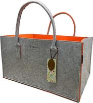 RAIKOU Veltinio krepšys "Shopper" Medinis krepšys Pirkinių krepšys Laikraščių krepšys Tvirtas malkų krepšys Laikraščių stovas Taip pat skirtas žaislams Sodas Piknikas Paplūdimys (pilka/apelsininė, 50 x 34 x 27 cm)