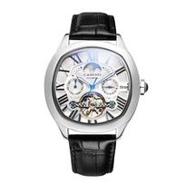 CASENO Star Tourbillon Automatinis Laikrodis: Mėnulio fazė, Mėnuo ir Data, Atsparus vandeniui iki 100 m sidabrinės korpuso spalvos