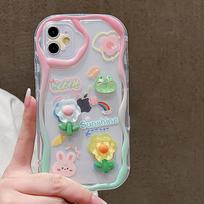 Cute 3D Flower Wrist Chain Phone Case For iPhone 11 Case iPhone 14 15 16 13 12 Pro Max XR X 7 8 Plus SE Lanyard Clear Soft Cover For iPhone 13Pro Max