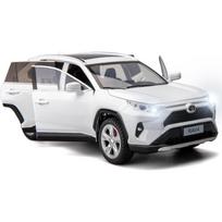 1/24 suderinamas su „Toyota RAV4“ modeliu, cinko lydinio, kolekcinis, traukiamas žaislinis automobilis su garsu ir šviesa vaikams, berniukams ir mergaitėms, dovana, balta 1/24-Size:20*9*7 cm balta