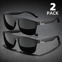2PCS Fashion Square Polarized Sunglasses Men Vintage Plastic Male Sun Glasses Women Stylish Black Sport Shades UV400 Polarized gray
