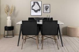Venture Design Valgomasis stalas, Jimmy, 150-240x90x76 cm, Juodas/Baltas, Valgomasis kėdė, Petra, 60x87x57 cm, Varis/Juodas
