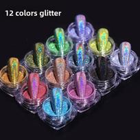 Holografinis nagų dailės blizgučių pudros rinkinys 12 spalvų Rainbow chromo veidrodinės pudros pigmentai profesionaliam nagų dizainui 12 colors