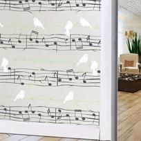 1 ritinėlis 60cm plačiajuostis lipnus muzikos natų paukščių rašto privatumo plėvelė šilumos kontrolė UV apsauga, nepermatomas lango lipdukas, speciali plėvelė durims ir langams 5m gray