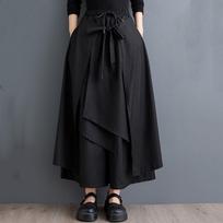 Black Plus size Vintage high Waist Casual loose long Spring Summer wide leg skirt Pants Women Trousers