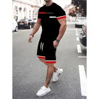 Kebisi Men's Casual 3D Digital Print 2pcs Set Casual Short Sleeve Round Neck T-shirt Sports Shorts Summer Outdoor Casual Men's Suit S