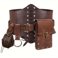4vnt rinkiniai viduramžių Cosplay Steampunk odinė kuprinė juosmens žiedas diržo maišelis Viking Knight Cosplay kostiumas motociklas Carteiras anime 4pcs sets