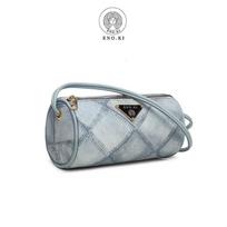 New Blue Denim Pattern Fashionable Versatile Crossbody Bag Light Luxury Retro Shoulder Bag Women's Bag Trendy Cylindrical Bag