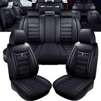 Pilnas 5 sėdynių apsaugos pagalvėlių komplektas Cadillac automobiliams odinis automobilio sėdynių užvalkalas priekinei ir galinei sėdynėms Leather juoda