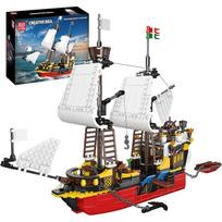 Mould King 10137 MOC Piratų laivo „Kerštas“ spaustukų kaladėlių rinkinys Burlaivio statybinių kaladėlių žaislai suaugusiems ir vaikams 10137 gray