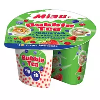 Jogurtas MIAU su braškių ir juodosios arbatos skonio burbuliukais BUBBLE TEA, 3% riebumo, 140g