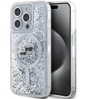 Skaidrus dėklas Apple iPhone 15 Pro telefonui "Karl Lagerfeld Liquid Glitter Karl and Choupette Heads MagSafe Case"