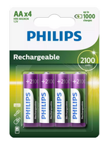 PHILIPS R6B4A210/10 Rechargeable AA Batteries, 4-pack