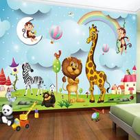 Sienų tapetai 3D animacinių gyvūnų nuotraukos tapetai berniukams ir mergaitėms vaikų miegamojo fonas Sienų tapetai 200 cm(W) x 140 cm(H)