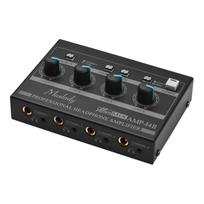 Muslady AMP-14 4 kanalų ausinių stiprintuvas kompaktiškas stereo ausinių stiprintuvas su RCA / 6,35 mm / 3,5 mm EU Plug juoda