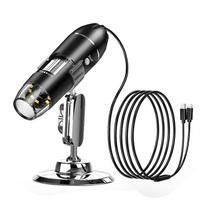 USB skaitmeninio mikroskopo rankinė tikrinimo kamera 50X-1600X padidinimas su reguliuojamu stovo LED juoda