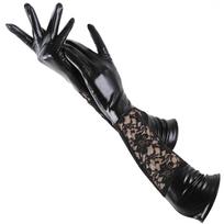 Seksualios ilgos lakinės odos pirštinės cosplay drabužiai aksesuarai juodos aptemptos nėriniuotos pirštinės DS pole Dance pasirodymo pirštinės One size juoda