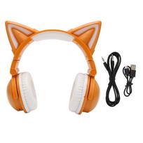 Cat Ear Bluetooth ausinės Stereo mielos, didelio jautrumo integruotos mikrofono reguliuojamos LED vaikiškos ausinės geltona