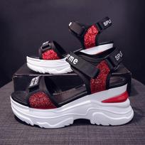 New Summer Ladies Sandals Platform Wedge Heels Shoes Casual Beach Heightening Slope with Women's Sports High Heels Sandals Girl 34 raudona