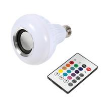 E27 12W LED RGB Bluetooth garsiakalbio lemputė, belaidė muzikos grojimo šviesos lempa su nuotolinio valdymo pultu balta